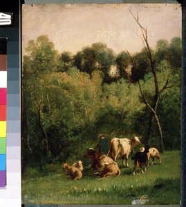 ""krajina"" Krávy na pastvině. Obraz Charlese de Luny (19. století) Muzeum umění Michaila Krošitského, Sevastopol (Sevastopol) Ukrajina od Charles de Luna