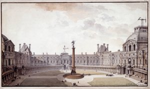 Architektura: projekt redesignu Salon Carre du Louvre. Kresba tuší a perem od architekta Charlese de Wailly
