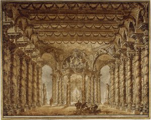 Scénický návrh k opeře Armide od Jean-Baptiste Lully, 1760.