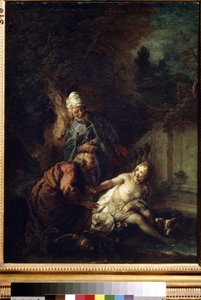 Susanna a starší. Obraz Charles de La Fosse (1636-1716), po roce 1700. Olej na plátně. Barokní umění. Muzeum výtvarných umění, Puškin, Moskva