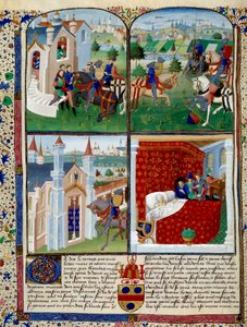 Ilustrace Tristanova románu: start, turnaj a smrt. Miniatura Mistra Dit De Charles Du Maine (asi 1450 - 1460). Chantilly, Musee Conde