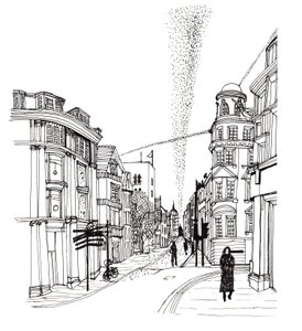 Cornmarket Street, 2019 (pero a inkoust) od Charlotte Orr