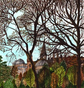 Edinburgh na jaře, 2020 (štětec na papíře) od Charlotte Orr