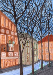 Friedrichshain v noci, 2017 (štětce) od Charlotte Orr