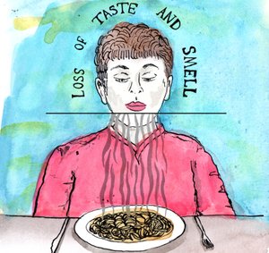 Parkinsonova ilustrace, 2019 (inkoust a akvarel) od Charlotte Orr