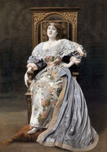 Francouzská komička Julia Bartet (1854-1941) jako Marion de Lorme ve hře "Marion de Lorme" v Comedie Francaise v Paříži, foto Cheri Rousseau z francouzského listu "Le Theatre" 1. července