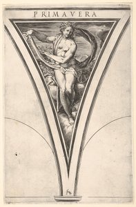 Jarní Primavera reprezentovaná jako žena nesoucí vlající závěs a girlandy..., ca. 1570-1615. od Cherubino Alberti