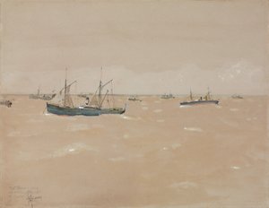 Ovocné parníky na koni u pobřeží Španělska od Childe Frederick Hassam