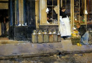The Milk Churns, cca 1888 (akvarel na papíře) od Childe Frederick Hassam