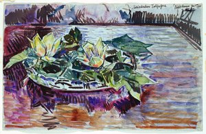 Tulipány v misce od Childe Frederick Hassam
