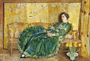 Duben: (Zelené šaty) od Childe Hassam
