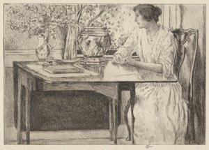 Koloniální stůl, Cos Cob, 1915 od Childe Hassam