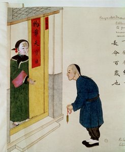 Ctihodný muž prosí o mince, aby vytvořil kouzlo, které by mu obtočilo krk nemocného dítěte (wc na papíře) od Chinese School