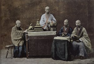 Skupina čínských bonzů; ryl a tiskl Gilot; 1896 čínskou školou, (19. století) od Chinese School