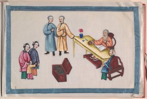 Album, konec 19. století (album o dvanácti listech; tuš a barva na křídovém papíře, vázáno v červeném damašku) od Chinese School