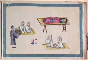 Album, konec 19. století (album o dvanácti listech; tuš a barva na křídovém papíře, vázáno v červeném damašku) od Chinese School