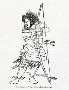 Starověký japonský lukostřelec, ilustrace z „Cestování Marca Pola“ od Marca Pola a Rustichella da Pisa, přeložil Henry Yule, poprvé publikováno v roce 1871 od Chinese School