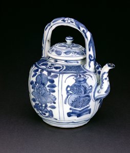 Modrý a bílý hrnec na víno kraak, Wanli, 1590-1610 (porcelán) od Chinese School