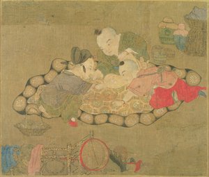 Děti si hrají, dynastie Ming, 1500 (wc na hedvábí) od Chinese School