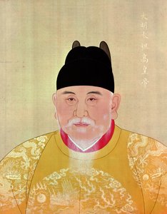 Císař Chu Yuan-Chang (1328-98) zakladatel dynastie Ming (pero, inkoust a neprůhledný akvarel na papíře) od Chinese School