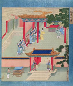 Císař Ming Ti (r.57-75 nl) uděluje vyznamenání dvěma starým mužům z historie čínských císařů (barva na hedvábí) od Chinese School