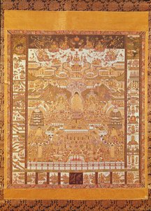 Kshitigarbha, soudce pekla, z Dunhuang, provincie Gansu (malba na hedvábí) od Chinese School