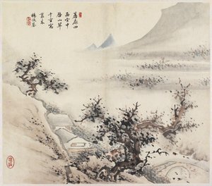 Krajina (inkoust a barvy na papíře) od Chinese School