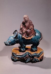 Lao-Tzu (asi 604-531 př. n. l.) na jeho Buffalo, dynastie Čching (keramika)