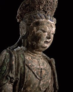Velký sedící bódhisattva v meditaci, dynastie Jin (1115-1234) (dřevo a pigment) (detail) (viz 206544) od Chinese School