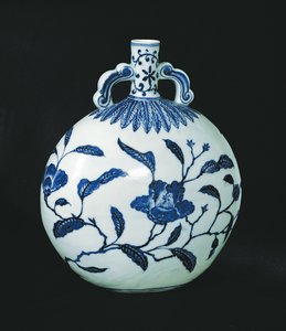 Poutníci Modrá a bílá tykev s květinovým dekorem, cca 1403-24 (keramika) od Chinese School