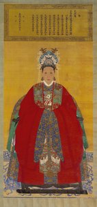 Portrét Madame Li, 1535 (inkoust a barva na hedvábném závěsném svitku) od Chinese School