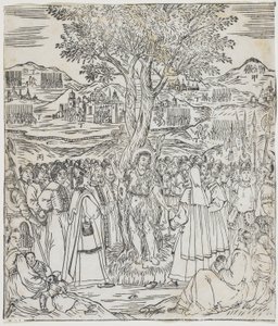 Kázání svatého Jana Křtitele, deska od Giulio Alenis Tianzhu jiangsheng zhuxiang jingjie (Ilustrovaná historie Pána nebes, který se vtělil do těla), Jinjiang Church, Fujian od Chinese School