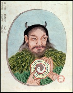 Legendární císař Fu-Hsi, ilustrace z pera Tsao, 18.-19. od Chinese School