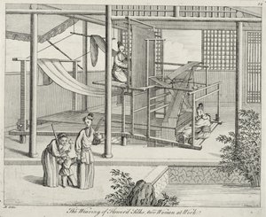 „Tkaní květin, hedvábí, dvě ženy v práci, Čína, konec 18. století od Chinese School