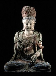 Velký sedící bódhisattva se zdviženýma rukama, dynastie Jin (1115-1234) (dřevo a pigment) (viz 206547)