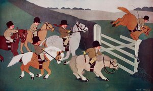 The gate crashers, žokejové na koních, karikatura Chloe Prestonové (1887-1969) z časopisu The Tatler, č. 1435, 26. prosince. od Chloe Preston