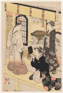 Hana no En, z osmi pohledů na přestrojeného Genjiho, kolem 1790 (barevný dřevořez) od Chobunsai Eishi