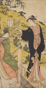 Junger Mann, der Flöte spielt, und Frau mit Laterne od Chobunsai Eishi