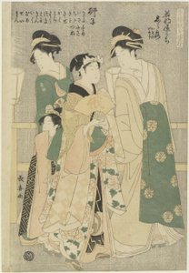 Tři kurtizány z domu Wakafune-ya: Shiratsuyu, Isono a Isoji, c. 1794