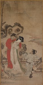 Císař Minghuang učil Yang Guifei hrát na flétnu, konec 1400-začátek 1500. od Choryusai