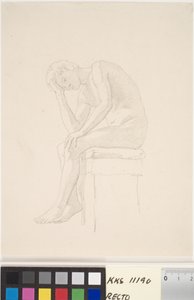 Modelová studie. Sedící nahý chlapec