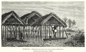 Jezerní obydlí indiánů Wayuu (Guajiro), Maracaibo, Venezuela (litho) od Christian Anton Goering