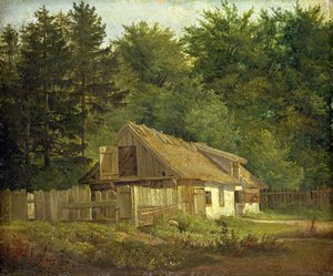 Dům v lese Frederiksdal poblíž Kodaně, 1828 (olej na papíře nalepený na kartě)