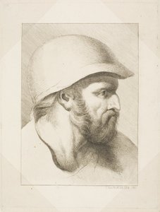 Vousatá mužská hlava s ocelovou přilbou od Christian Frederick Köhlitz
