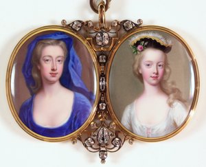 Lady Henrietta Cavendish Holles Harley a její dcera Margaret (smalt) (viz také 3076141) od Christian Friedrich Zincke