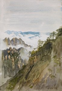 Yellow Mountain Pines, Huangshan, 2015 (akvarel na papíře) od Christian Furr