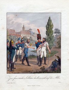 ""souboj dvou francouzských vojáků"" Akvarel od Christiana Gottfrieda Heinrich Geissler (1770-1844) 1808 Soukromá sbírka