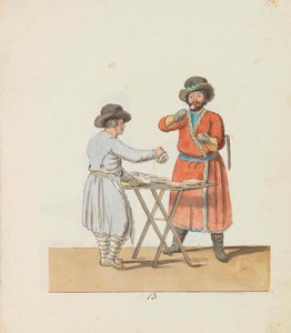 Kissel prodavač a panský kočí Ze série The St. Petersburg Peddlers, 1799.