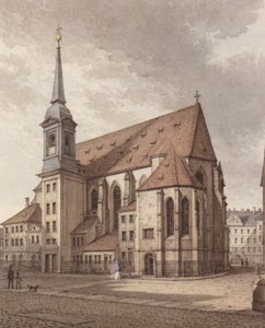Akvarel drážďanského kostela Sophienkirche
