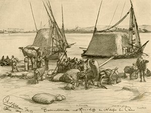 Nakládání bavlny na obilné čluny, řeka Nil, Káhira, Egypt, 1898. od Christian Wilhelm Allers